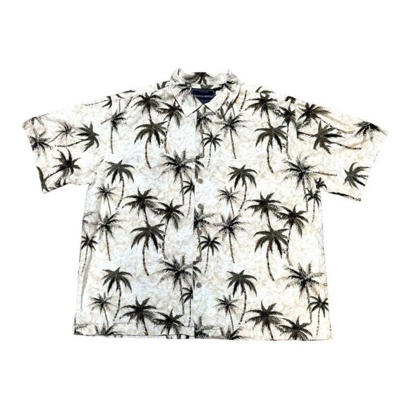 North River Palm Tree Hawaiian Camp Short Sleeve Shirt XL Cotton Rayon Tropical - Picture 1 of 6
